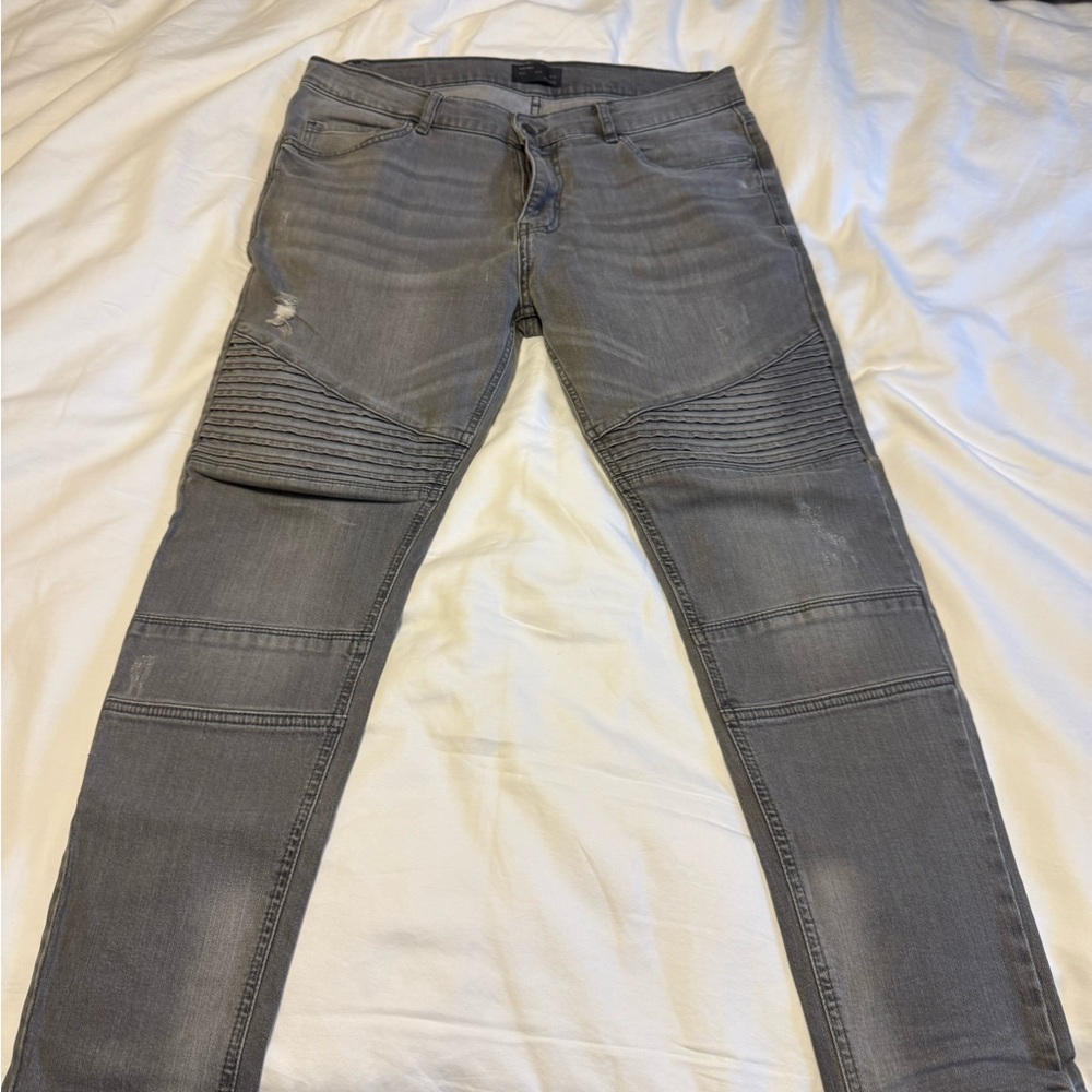 Men's Gray Moto Jeans
